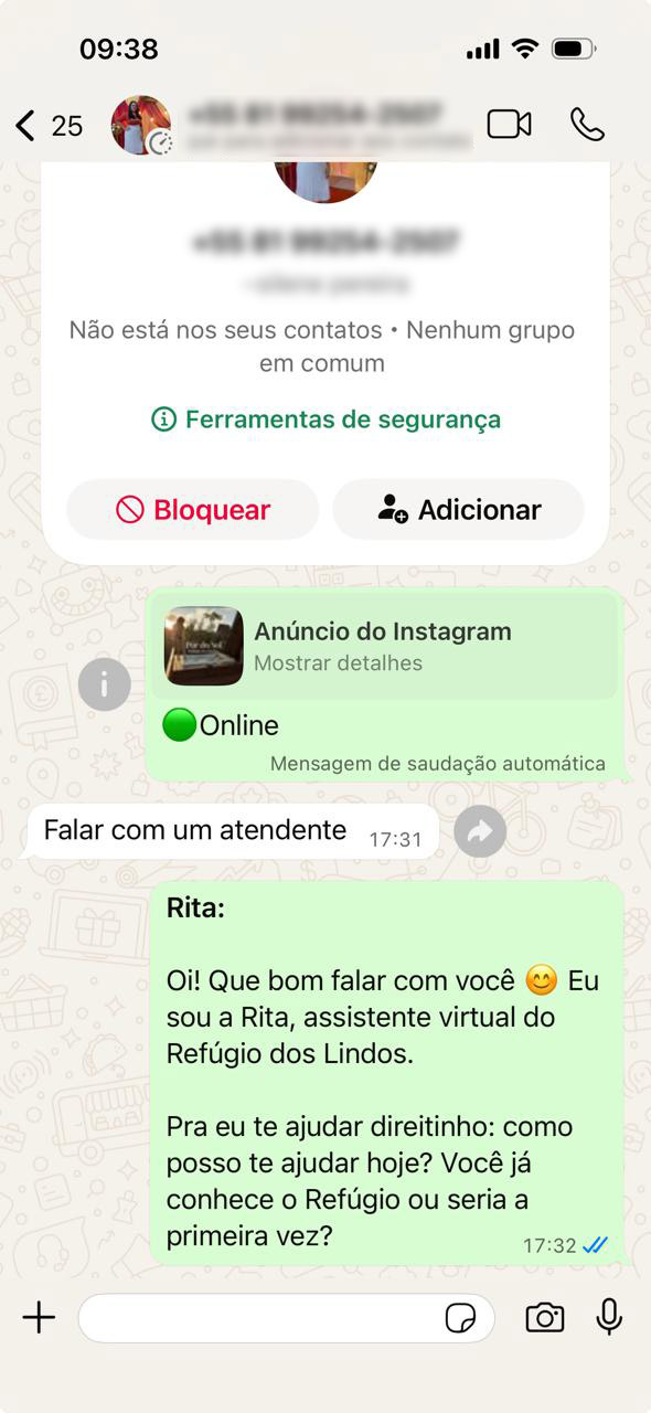 Rita atendendo hóspede no WhatsApp — consulta de disponibilidade
